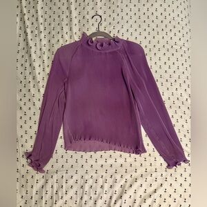 Zara Pleated Ruffle Purple Blouse Size Small